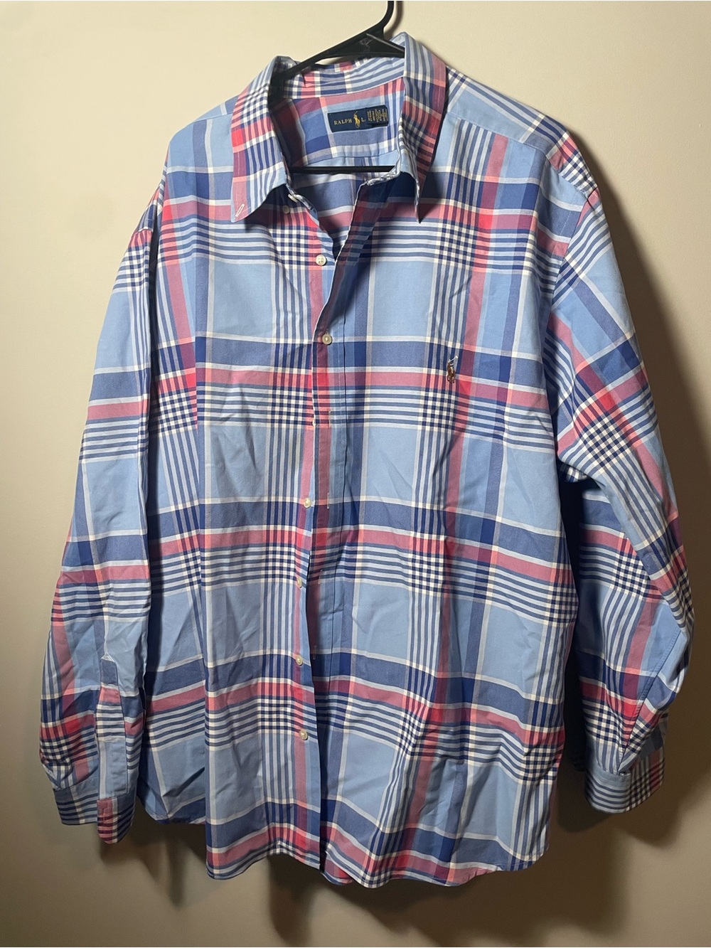 Men’s 3XB Ralph Lauren Light Blue Plaid Button-Down Shirt